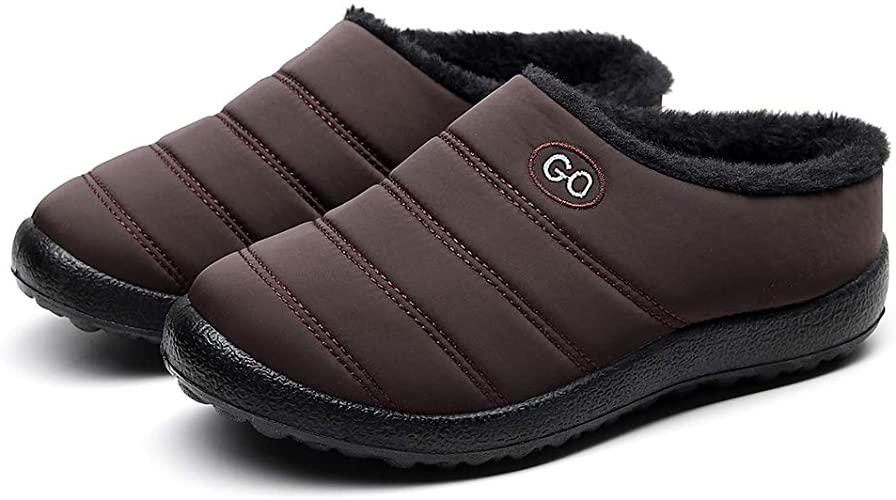 Womens Slippers Winter Warm Plush Fleece Lined House Shoes Slip on Rubber Sole Indoor Outdoor Slippers Plus Size Shoes for Men