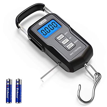 Fishing Electronic Weighing Scales, Dr.meter Electronic Balance Digital Fishing Postal Hanging Hook Scale with Measuring Tape with Backlit LCD Display, 2 AAA Batteries Included (FS01)