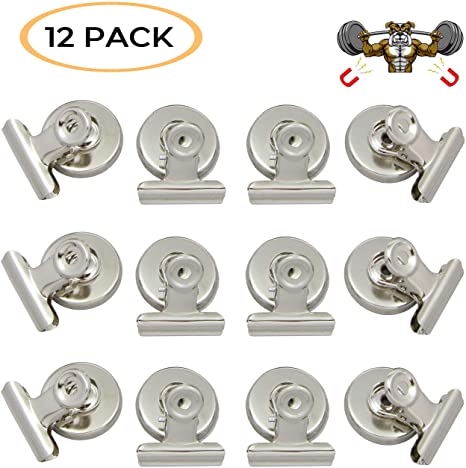 Strong Magnetic Clips –Heavy Duty Metal Refrigerator Fridge Bulldog Magnet Clips -Home Office Classroom Teachers -Whiteboard, Hanging Photos, Calendar, Chalkboard -Scratch Safe 12-Pack Large 31mm Wide