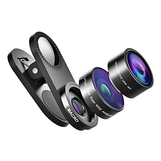 VAVA Phone Lens Kit with a Macro Lens, Wide-Angle Lens, and a Fisheye Lens for iPhone and Android