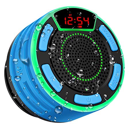 Bluetooth Speaker, moosen IPX7 Waterproof Portable Wireless Bluetooth Shower Speaker with FM Radio, LED Display, TWS and Light Show, Loud HD Sound and Deep Bass Speaker for Bathroom Pool Beach Outdoor