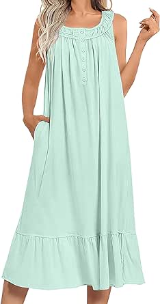 Ekouaer Women's Nightgowns Long Sleeveless Night gown with Pockets Soft Ladies Nightdress