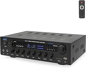 Pyle 400W Stereo Amplifier Receiver - Bluetooth Compact Home Audio Amplifier with USB/SD Readers, FM Radio, 3.5mm Aux, Phono, Optical & Coaxial Inputs, Digital LED Display, Mic Inputs