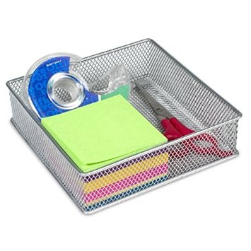 Ybm Home Silver Mesh Drawer Cabinet and or Shelf Organizer Bins, School Supply Holder Office Desktop Organizer Basket 1595 (6x6)