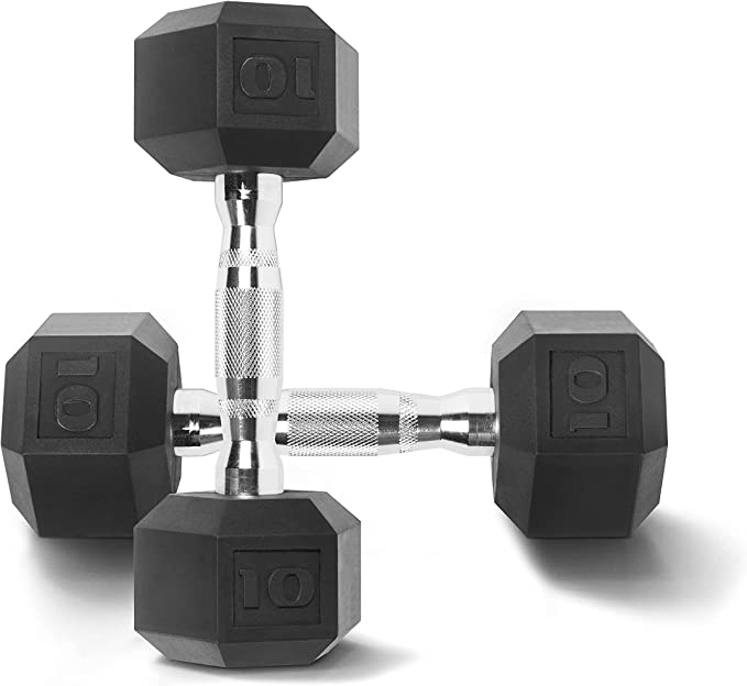 WF Athletic Supply Rubber Coated Solid Steel Cast-Iron Pair Dumbbells, Rubber Hex Dumbbells, Hex Weights Dumbbells for Muscle Toning, Full Body Workout, Home Gym Dumbbells, Pair