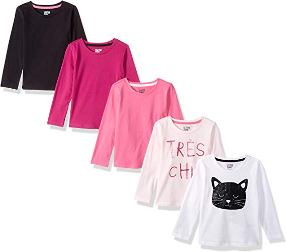 Amazon Brand - Spotted Zebra Girl's Toddler & Kids 5-Pack Long-Sleeve T-Shirts