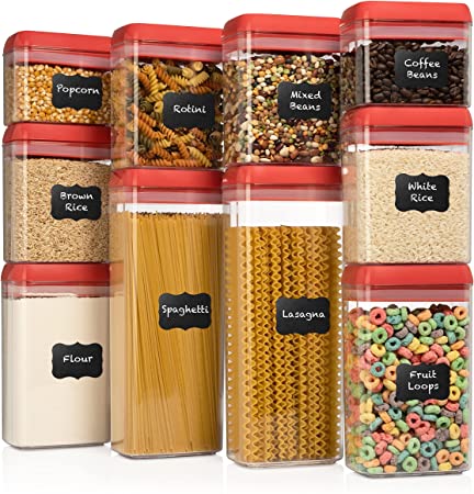 Shazo Airtight Container Set for Food Storage - 10 Pc Set with Interchangeable Lids - Heavy Duty BPA Free Plastic - Airtight Storage Clear Plastic Kitchen Counter Storage Container