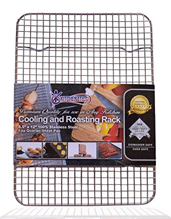 Kitchenatics 100% Stainless Steel Wire Cooling and Roasting Rack Fits Quarter Sheet Size Baking Pan, Oven Safe, Commercial Quality, Heavy Duty (8.5 X 12) by Kitchenatics