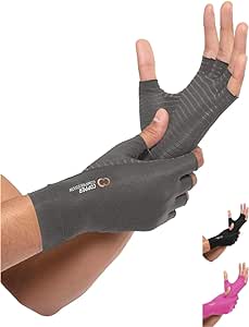 Copper Compression Arthritis Gloves | Fingerless Arthritis Carpal Tunnel Pain Relief Gloves For Men & Women | Hand Support Wrist Brace For Rheumatoid, Tendonitis, Swelling, Crocheting - Grey L