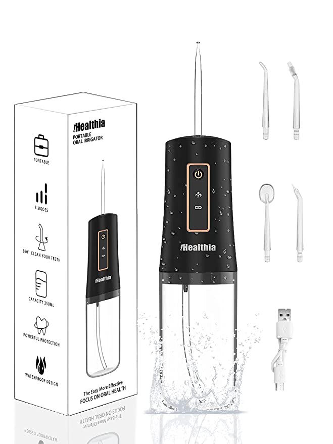 IHealthia-Water-Flosser-Teeth-Cleaner, Rechargeable - Waterproof, Portable Cordless Dental Oral Irrigator, Water flossers for Teeth, 3 Modes 4 Nozzles, for Home&Travel