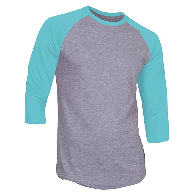 DS Men's Plain Raglan Shirt 3/4 Sleeve Athletic Baseball Jersey S-3XL (40  Colors)