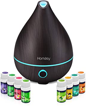 Homasy Aromatherapy Diffuser with Essential Oils Set, Essential Oil Diffuser 130ml and 8 Bottles Natural Pure Essential Oils, Super Quiet Aroma Diffuser with Auto Shut Off BPA-Free for Home