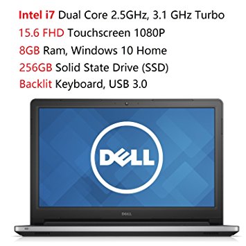 Dell Inspiron 15.6" FHD Touchscreen Laptop, Intel Core i7-6500U, 8 GB RAM, 256GB SSD, DVD, Backlit keyboard, HDMI, Bluetooth, 802.11ac, RealSense 3D Webcam, Win10-MaxxAudio Pro