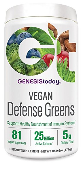 Genesis Today Vegan Defense Greens, 81 Superfoods and Mushrooms, 10 Probiotic Strains, Immune Support, 30 Servings