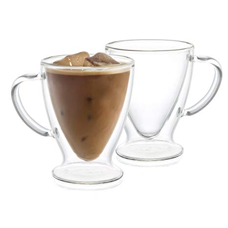 JoyJolt Declan Irish Glass Coffee Cups Double Wall Insulated Mugs Set of 2 Latte Glasses, 10-Ounces.