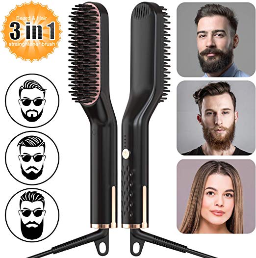 Fast Beard Comb Smooth Hair Comb, Electric Heated Beard Straightener Comb Brush, Straightener Hair Straightening Portable Brush, Multifunctional 3 in 1 Temperature Modes
