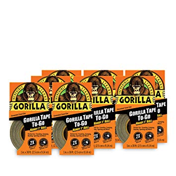 Gorilla Tape, Mini Duct Tape To-Go, 1" x 10 yd Travel Size, Black, (Pack of 8)