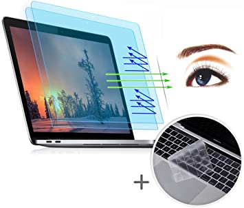 2-Pack MacBook Pro Screen Protector 13 inch -Blue Light Filter Eye Protection Anti Glare Screen Protector for 2020-2016 Apple MacBook Pro Touch Bar 13" A2159 A1706 A1708 A1989 with TPU Keyboard Cover