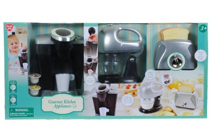 PlayGo Pretend Play Gourmet Kitchen Appliance Set-Single Serve Coffee Maker, Mixer & Toaster, 3 Piece