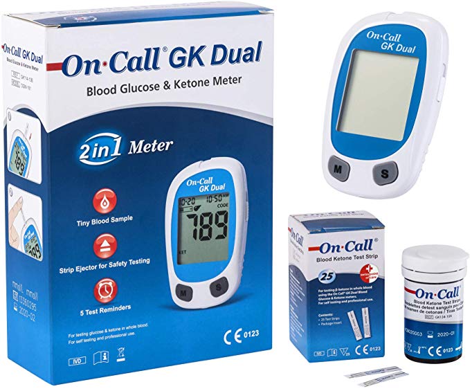 On Call GK Dual Ketone Pack | 1 x GK Dual Meter and 1 x Ketone Test Strips (25 Pieces) in a Practical Set | for Accurate Measurement of Blood-beta-Ketone