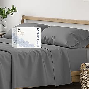 Mayfair Linen 100% Organic Cotton Percale Sheets Full Size - Cotton Percale Sheets Full, 4 Piece Full Percale Sheet Sets, Crisp, Cooling Sheets, 16" Deep Pocket Hotel Sheets Full Size - Dark Grey