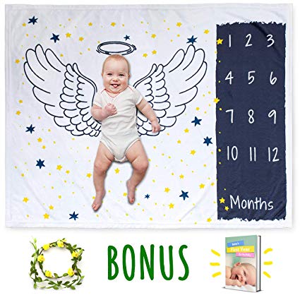 Baby Monthly Milestone Blanket for Girl & Boy | Personalized Extra Soft Fleece for Newborn, 1 to 12 Months | Infant Shower Gift Props | Month Organic Growth Photography with Free Floral Frame & E-Book
