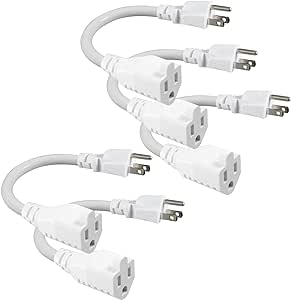 [5 Pack] White Short 3Prong Power Extension Cord - 6inch Mini Indoor Grounded Extension Cord,16AWG Small Electrical AC Extension Cord for Power Strip, 13amp Male to Female Household Extender Cable