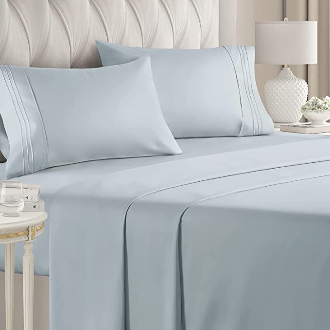 King Size Sheet Set - 4 Piece Set - Hotel Luxury Bed Sheets - Extra Soft - Deep Pockets - Easy Fit - Breathable & Cooling - Wrinkle Free - Comfy – Sky Blue Bed Sheets - Kings Sheets – 4 PC