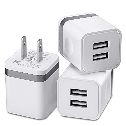 X-EDITION USB Wall Charger, 3-Pack 2.1Amp Dual Port Power Adapter USB Plug Charger Charging Block Cube Compatible with iPhone Xs Max XR X 8 7 6 Plus 5S, Samsung, LG, HTC, Moto, Kindle, Android Phone