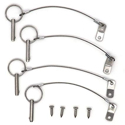 VTurboWay 4 Pack Quick Release Pin 1/4" Diameter w/Lanyard Prevents Loss, Full 316 Stainless Steel, Bimini Top Pin, Marine Hardware, All Parts are Made of 316 Stainless Steel