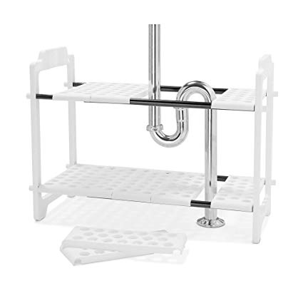 madesmart Expandable Undersink Shelf Organizer - White | Cabinet Collection | Expands to L-18.13" X W-17.25", Width expands to 32" | 2 Tiers | Cabinet Organizer with Adjustable Racks | BPA-Free