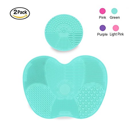 TailaiMei Makeup Brush Cleaning Mat,Set of 2 Silicone Cosmetic Washing Tool with Suction Cups(Green)
