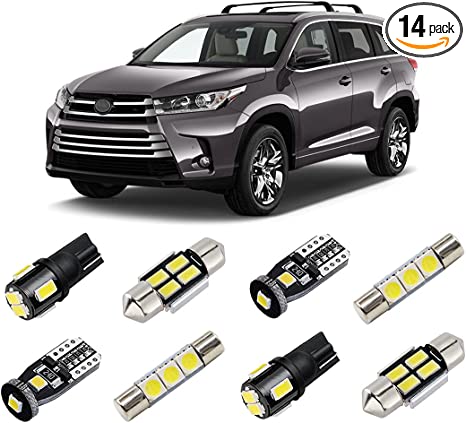 BRISHINE White Interior LED Lights Kit for Toyota Highlander 2014 2015 2016 2017 2018 2019 2020 Super Bright 6000K LED Interior Light Bulbs Package   License Plate Lights and Install Tool