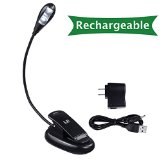 LE Rechargeable LED Book Light Portable and Flexible 2-Level Brightness AC Adaptor and USB Cable Included Daylight White Travel Light Clip Light with Stand Task Lighting
