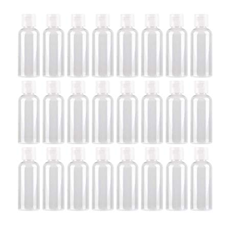 GreatBBA 2 Ounce/60ml Plastic Empty Bottles with Flip Cap, Refillable Cosmetic Bottles, Air Flight Travel Bottles for Shampoo, Liquid Body Soap, Toner, Lotion, Cream - Clear - BPA-free - Set of 24