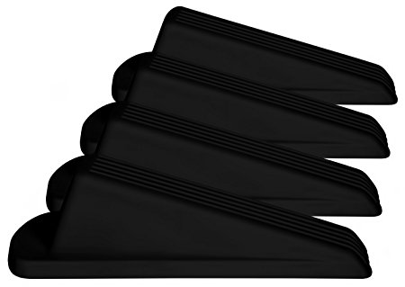 Home Premium Door Stopper, Heavy Duty Flexible Rubber Door Stop Wedge, Works on All Surfaces, Non Scratching, Strong Grip - Gaps up to 1.2 Inches (4 Pack, Black)
