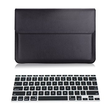 Laptop Sleeve, Aogek High Grade PU Faux Leather sleeve for 12-Inch MacBook Tablet with Card Slot and Soft Felt Interior with Lifetime Guarantee, BLACK