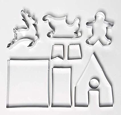 Sydien 9Pcs Stainless Steel Christmas House Mould Cookies Cutter Gingerbread Cutter Set For Baking DIY Christmas House Cookies