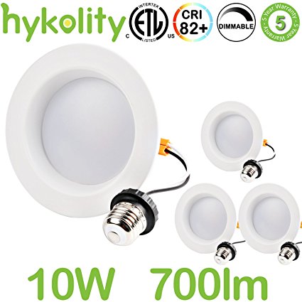 Hykolity 4 Inch LED Downlight Recessed Can Light Dimmable Retrofit Ceiling Trim Lamp 10W [65W Equivalent] 700lm 3000K Warm White Damp Rated - Pack of 4