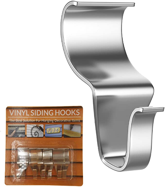 Vinyl Siding Hooks Hanger - Heavy Duty 25Lbs Stainless No-Hole Needed Vinyl Siding Clips for Hanging- Vinyl Siding Hooks for Outdoor Decorations 6 Pack (6 Pack)