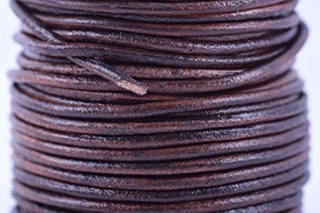 KONMAY 25 Yards Solid Round 1.5mm Rich Brown Genuine/Real Leather Cord Braiding String (1.5mm, Rich Brown)