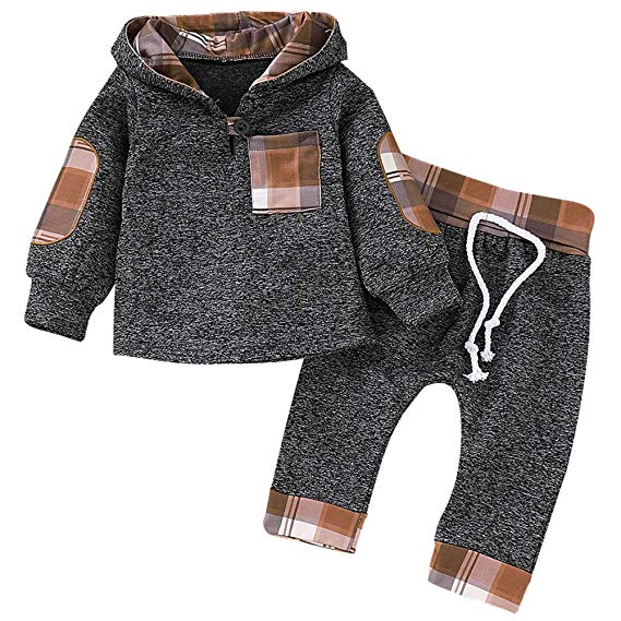 SANMIO Infant Toddler Baby Boys Girls Fall Clothes Hoodie Outfit Christmas Plaid Sweatshirt  Pants Winter Clothes Set Kids