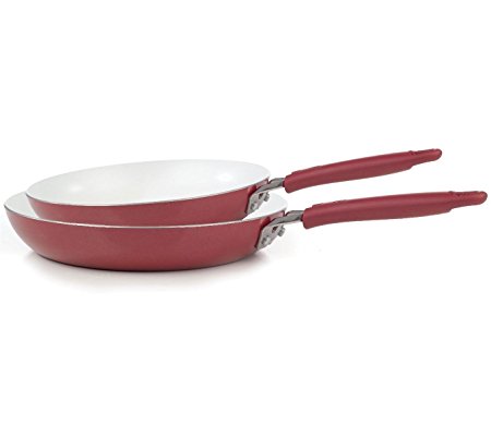 WearEver C943S2 Pure Living Nonstick Ceramic Coating Scratch-Resistant PTFE PFOA and Cadmium Free Dishwasher Safe Oven Safe 8-Inch and 10-Inch Saute / Fry Pan Cookware Set, 2-Piece, Red