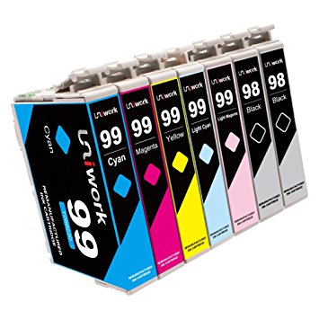 Uniwork Technology Remanufactured Ink Cartridge Replacement for Epson T098 ( Black,Cyan,Magenta,Yellow,Light Cyan,Light Magenta , 7-Pack )