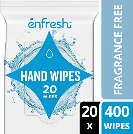 Enfresh Fragrance Free Naturally Derived Hand Wipes - Wipes Away 99.9% of Germs - 20 Count (Pack of 20, 400 Wet Wipes), White