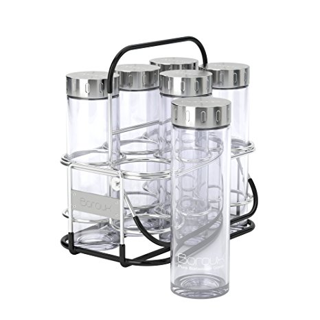 Boroux Original Starter Kit - 6 pure Borosilicate 16.9 oz BPA free reusable glass water bottles with stainless steel lid and 1 stainless steel multipurpose rack. Great for essential oils