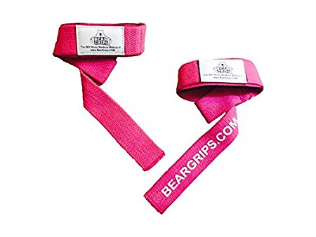 Bear Grips: Premium, Neoprene Padded, Lifting Straps, Weight Lifting strap, For Gym, Bodybuilding, CROSS FITNESS, Powerlifting, Olympic Lifting For Men and Women. Black and Pink