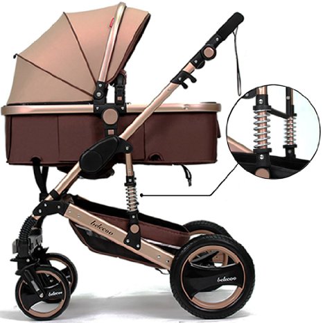 Belecoo8482 Luxury Newborn Baby Foldable Anti-shock High View Carriage Infant Stroller Pushchair PramGolden