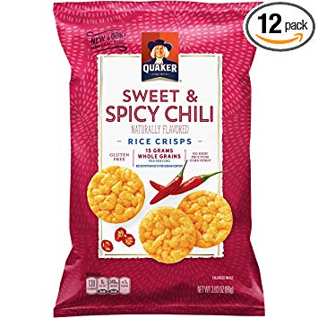 Quaker Rice Crisps, Sweet & Spicy Chili, 3.03 oz Bags, Pack of 12 (Packaging May Vary)