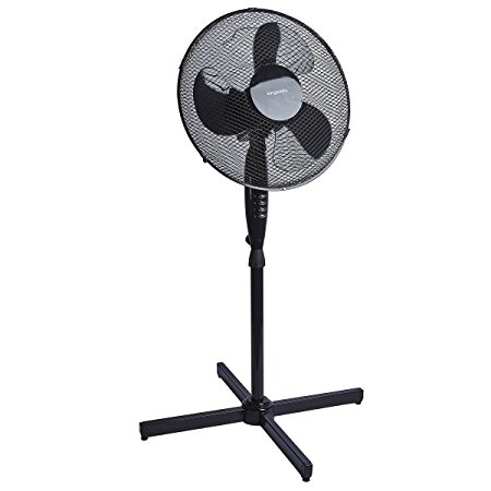 LIVIVO Black Powerful 16" Extendable Tilting Static and Wide Angle Oscillating 3 Speed 45W Electric Cooling Free Standing Portable Tower Pedestal Fan for Home and Office